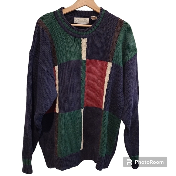 American Eagle Outfitters VTG 90s Y2K Cable Knit Color Block Varsity - Picture 1 of 3